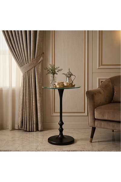Generic طاولة خدمة مفرد من زجاج وحديد بتصميم عصري مودرن ــ أسود وشفاف ــ 34*3...