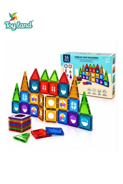 TOY LAND 56 PCS Magnetic Building Tiles Set for Kids, Colourful Magnetic Cons...