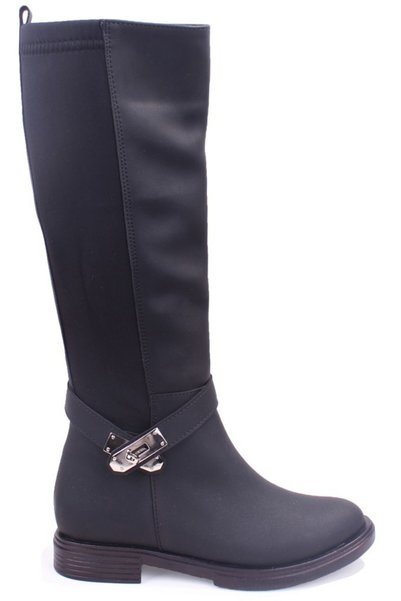 DAGOSTER Dza07-436924 Black Daily Zippered Stretch Flat Heel Women's Boots