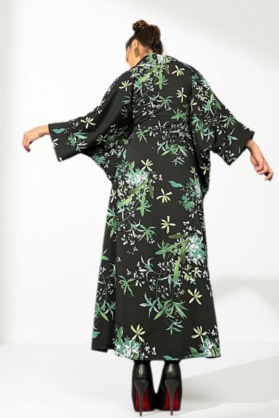 Quincey Green Patterned Long Kimono
