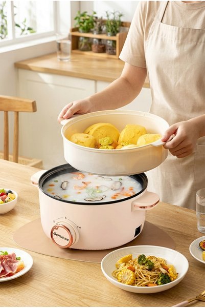 Muchmy 28 cm Electric Hot Pot with Steamer, Non-Stick Cooking Pot with Glass Lid