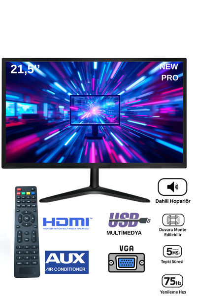 21.5'' Dahili Hoparlör Sesli Ve Kumandalı Geniş Ekran 75Hz Full Hd Led Monitör
