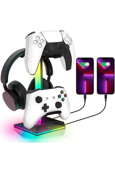 ATİKHOME RGB Headset Stand,Rotatable Headset Stand with 9 Light Modes,Control...
