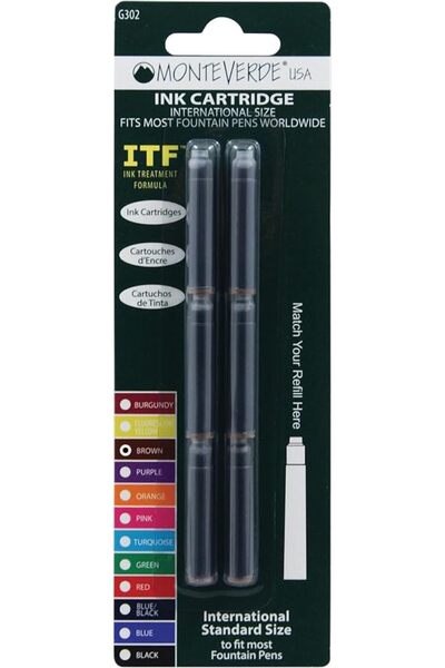 Monteverde خرطوشة حبر بحجم دولي تناسب أقلام الحبر، أزرق أسود، 6 قطع في العبوة...