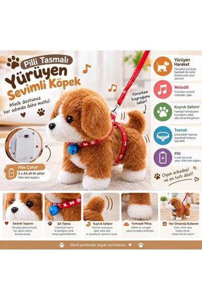 Genel Markalar Sevimli Peluş Köpek Pilli Tasmalı