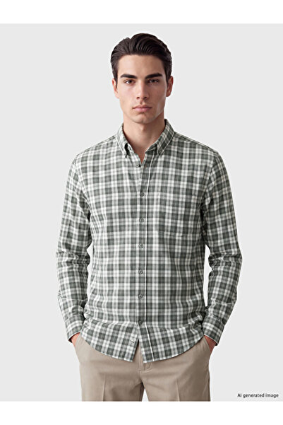 LC Waikiki Quality Parts from Çelebi Store Standard Fit Checked Embroidered g Gabardine Men's Shirt