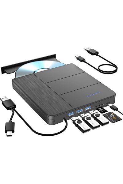 Generic محرك أقراص بلو-راي خارجي 7 في 1 مع USB 3.0 و Type-C، ناسخ ومشغل أقراص...