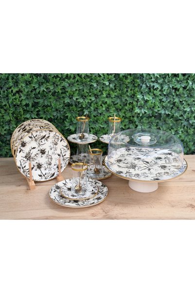 Hediye Köşkü Acar Melina 25 parça Pasta Tabaklı Çay Seti Full Set