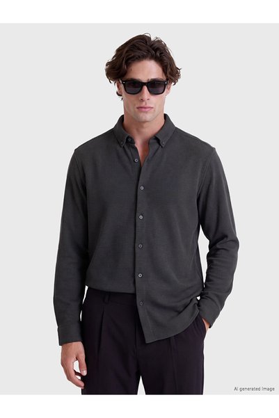 LC Waikiki Ozmarka New Season Anthracite Slim Fit Textured Men's Shirt