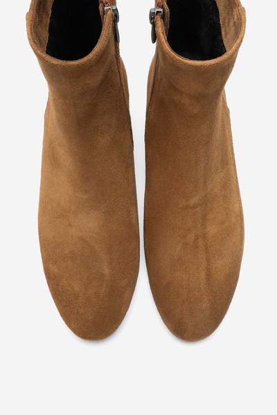 LuviShoes Richey Earth Suede Genuine Leather Women's Round Toe Thick Heeled Boots