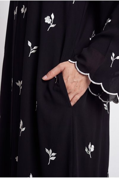 Veil by Aisha Black Floral Abaya with Side Pockets