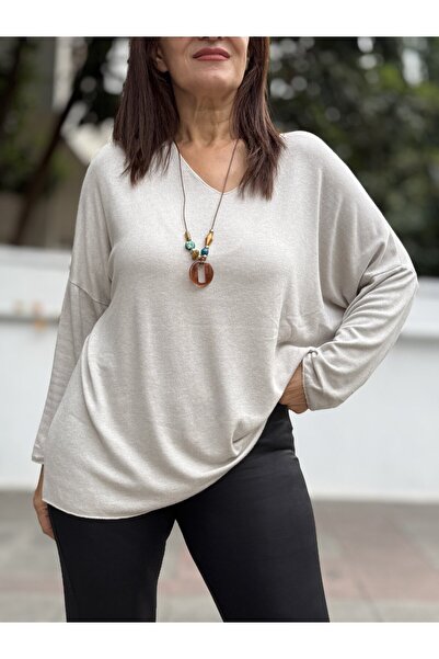 DenizEge Women's Italian Wool Angora Sweater Stone
