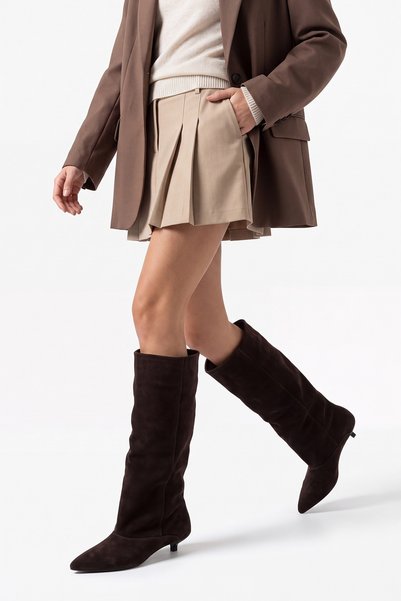 LuviShoes Glenda Brown Suede Genuine Leather Women's Short Heeled Boots