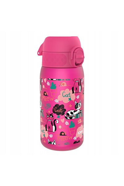 Ion8 Sticlă de apă pentru copii 350 ml, design anti-scurgere, roz cu pisici
