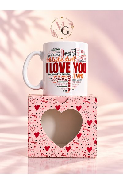 MAISON GLOWEN Aşk Temalı Kutulu Seramik Kupa Bardak – I Love You Tasarımlı Sevgiliye Romantik Hediye