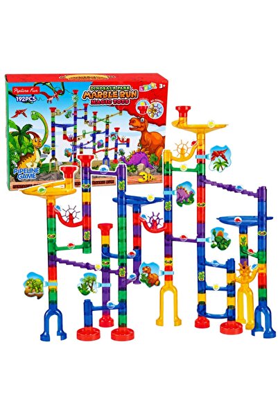 LeanToys Set de construcție pistă pentru bile, tuneluri, dinozauri colorați, ...