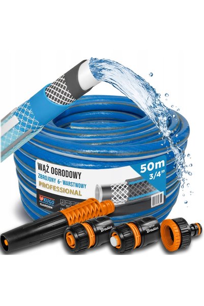 NO BRAND Furtun de grădină din cauciuc 3/4 " 50m 6 straturi Kit conectori pen...
