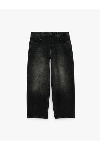 Koton Buttoned Washable Regular Waist Straight Leg Barrel Denim Trousers with...