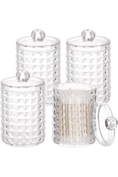 Generic 4 Pack Cotton Swab & Cotton Ball Holder Dispenser - Clear Plastic 10 ...