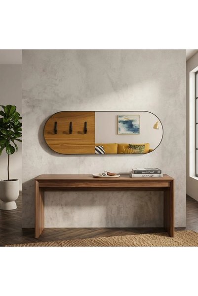 Generic مرايا مع علاق من خشب وزجاج بتصميم عصري ــ خشبي ــ 90×30×10 سم