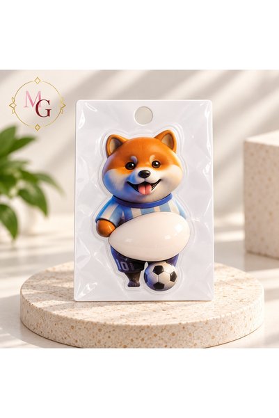 MAISON GLOWEN Sevimli Futbolcu Köpek Figürlü 3D Kabarık Yapışkan Sticker – Defter, Telefon ve Kırtasiye Süsü