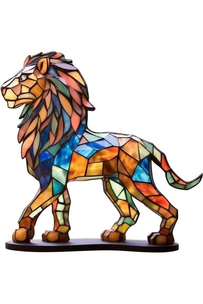 Generic تمثال أسد معدني، زينة مكتبية بتصميم عتيق، زخرفة أسد ذهبية من الأكريلي...