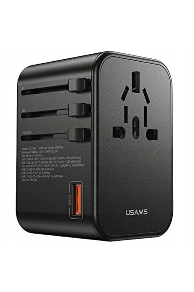 Usams Adaptor de rețea 1xUSB+2xUSB-C T62 65W4w1 US/AU/EU/UK negru