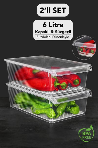 Meleni Home Organizator pentru frigider, 2 bucăți, 6 litri, cu capac - Organi...