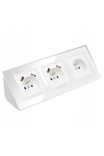 ADELID Mobilier cu sticlă triplă, priză de colț USBx4, bandă albă de birou