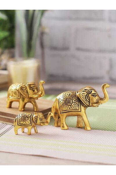 Generic Set of 3 Golden Metal Elephant Family Showpiece | Trunk Up Feng Shui ...