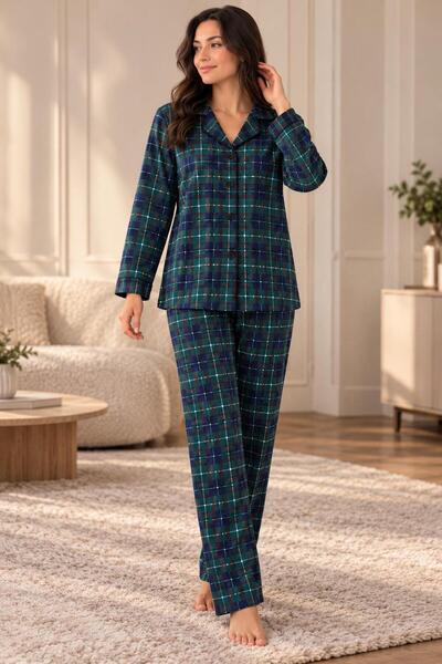 trendlina Set pijamale Milan din bumbac, cu nasturi, cu model în carouri
