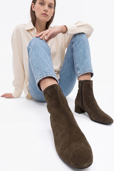 LuviShoes Richey Green Suede Genuine Leather Women's Round Toe Thick Heeled Boots