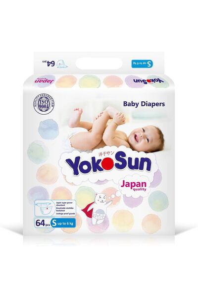 YokoSun حفاضات أطفال مقاس 2 / S (حتى 6 كجم)، 64 قطعة، ناعمة ومضادة للحساسية