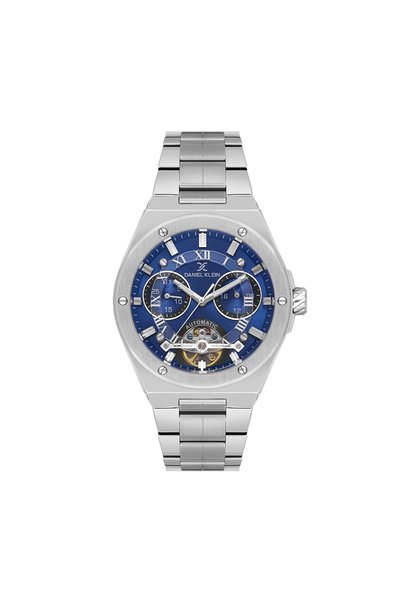 Daniel Klein Skeleton Silver Stainless Steel Automatic Watch for Men DK.1.142...
