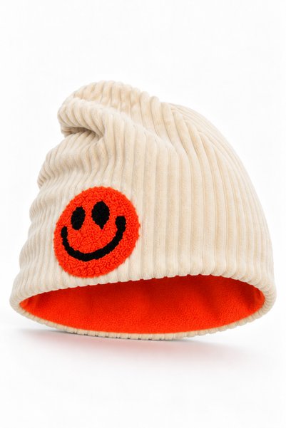 la polario Smile Süzene Embroidered Corduroy Unisex Beanie with Fleece Lining