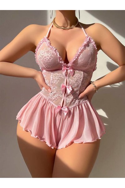 Gecelik Pembe Şortlu Fiyonklu