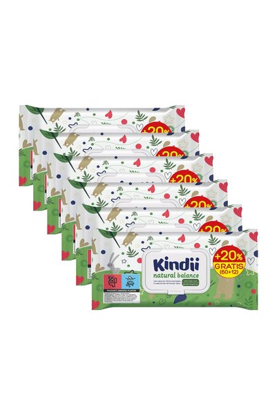 Kindii Șervețele umede Balance pentru bebeluși și copii, PACHET 12 x 60 bucăți