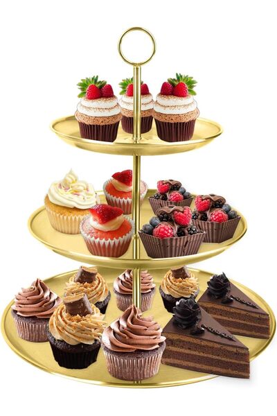 Generic 3 Tier Gold Cupcake Stand, Stainless Steel Dessert Display Rack, Remo...