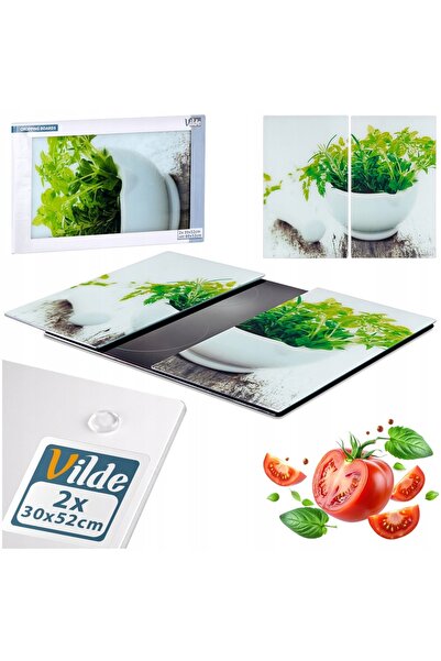 Vilde Măsuță de sticlă 2 bucăți 60 x 52 cm Protector pentru aragaz temperat c...