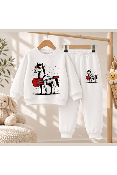 playwear Hanorac de echipă cu imprimeu cu cal și chitară pentru fete și băieț...