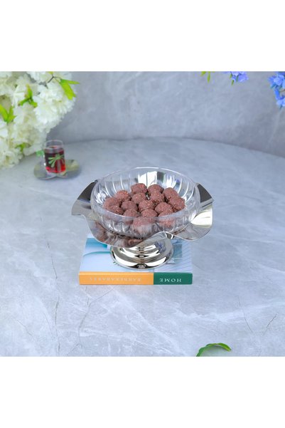 Generic صينية تقديم من زجاج وستانلس ستيل بتصميم أنيق ــ فضي وشفاف ــ 25×25×12 سم
