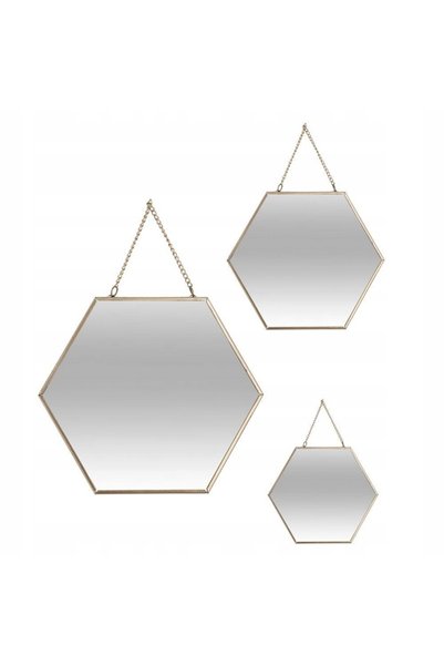 Atmosphera Set de 3 oglinzi hexagonale de perete LUSTRO, aurii, decor glamour
