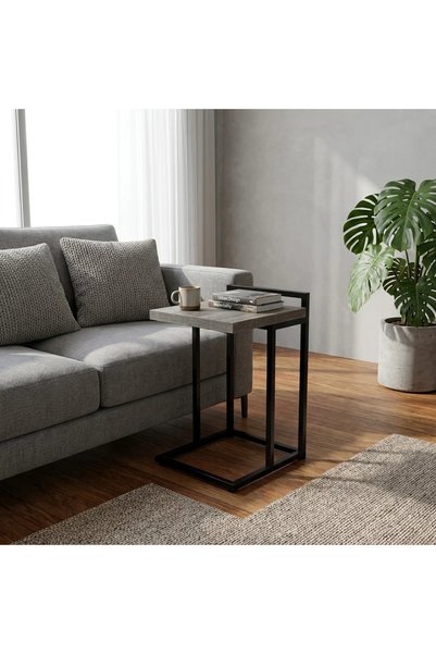Generic طاولة كنب خشب بتصميم أنيق ــ رمادي وأسود ــ 35x35x57 سم