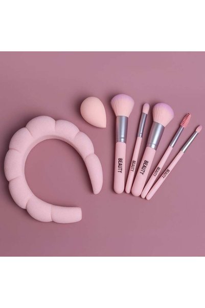 UnderShop 7-Piece Essential Makeup Set with 5 Synthetic Brushes, Pink Beauty ...