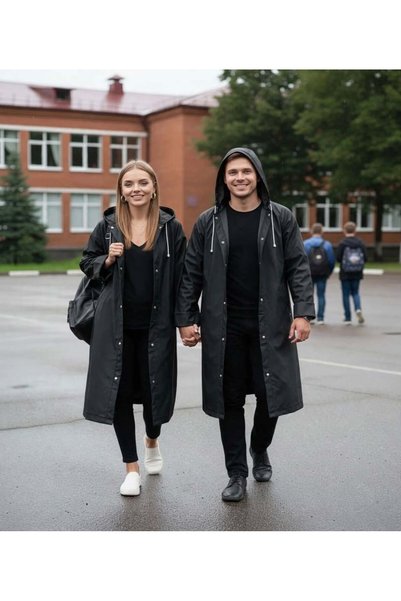 Mashotrend Kapüşonlu Çıtçıtlı Uzun Yağmurluk - Su Geçirmez İnce Yağmurluk - Unisex Şeffaf Erkek Yağmurluk - Günlük Kamp Festival Yağmurluğu