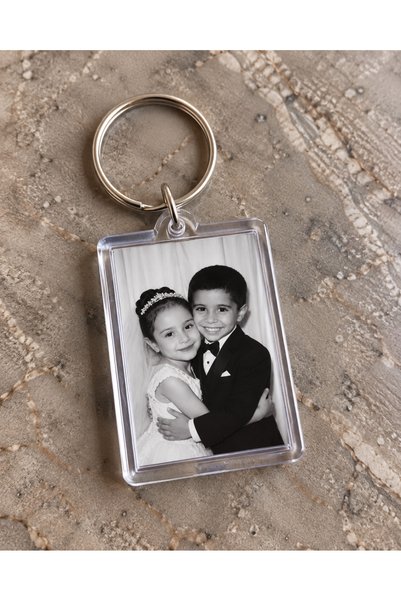 mimela Kişiye Özel Siyah Beyaz Gelin Damat Çocukluk Fotoğraflı Anahtarlık