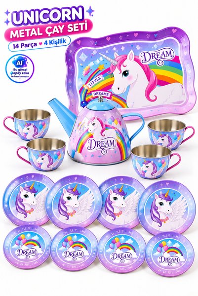 YILDIRIM OYUNCAK Oyuncak Unicorn Metal Çay Seti 14 Parça – 4 Kişilik, Servis ...