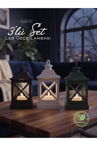 Glintz 3'lü Set Mini Dekoratif Led Masa Lambaları, Modern Tasarım Pilli Mumlu...