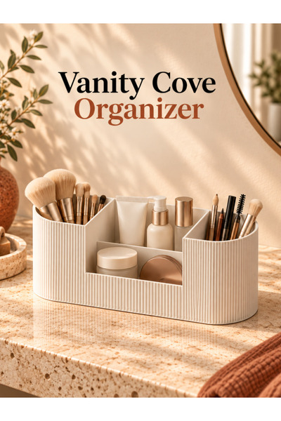 Genel Markalar ✨ Vanity Cove Organizer: Estetik & Çok Bölmeli Makyaj Masa Düz...
