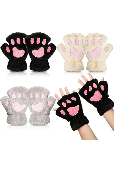 Generic Cat Paw Gloves 3 Pairs Cosplay Faux Fur Plush Cat Glove, Cute Cartoon...